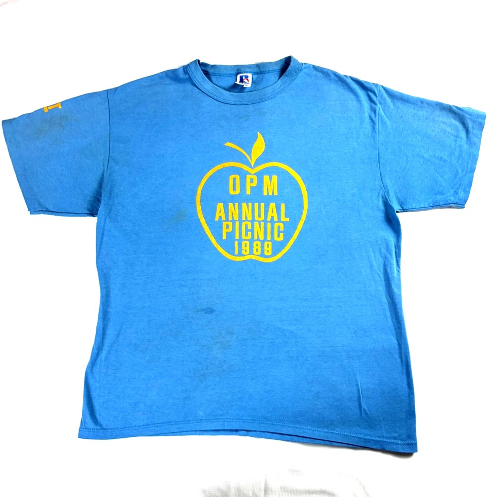 VTG 80s Russell Athletic T-Shirt Large Blue Made in USA Single Stitch Retro